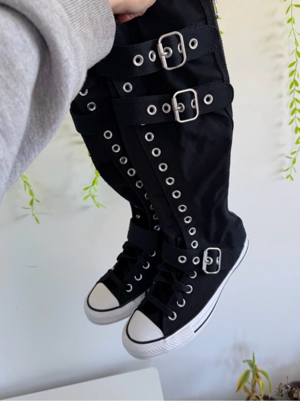 Converse Black Knee-High Buckle Canvas Sneakers - Picture 5 of 6